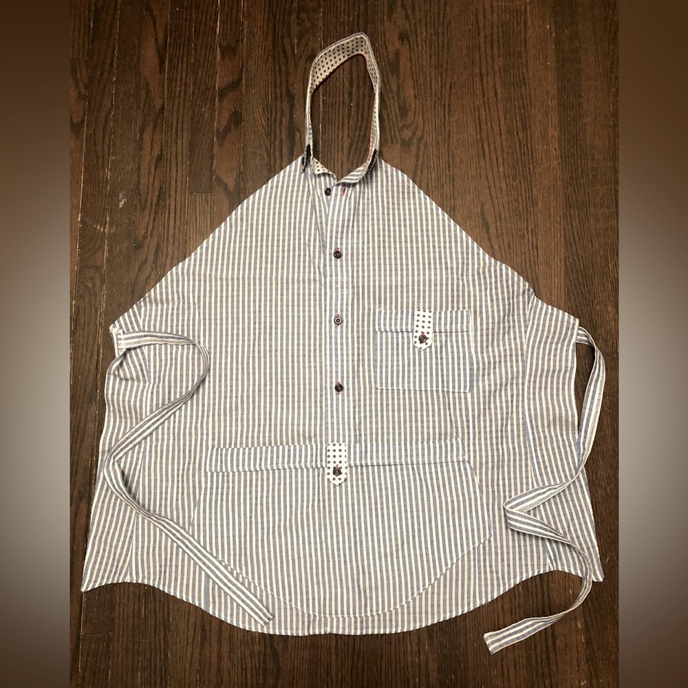 Handmade shirt Apron- blue and white stripe